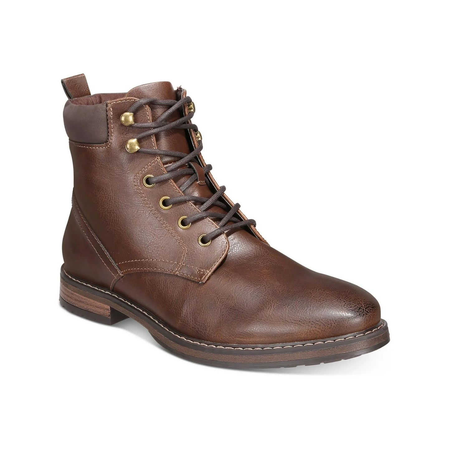 Club Room Mens Westin Faux Leather Round Toe Combat & Lace-up Boots