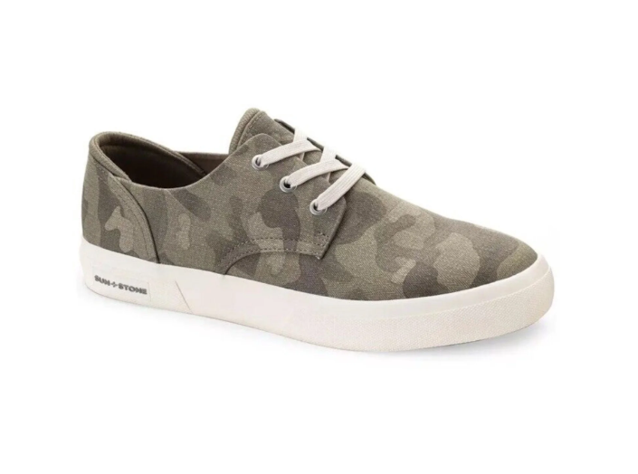 SUN STONE Mens Green Camouflage Metal Eyelits Cushioned Kiva Round Toe Lace-Up Sneakers Shoes 7.5 M