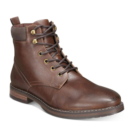 Club Room Mens Westin Faux Leather Round Toe Combat & Lace-up Boots